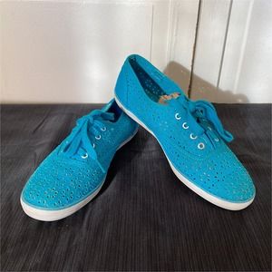 Turquoise Blue Eyelet Lace Keds, size 7